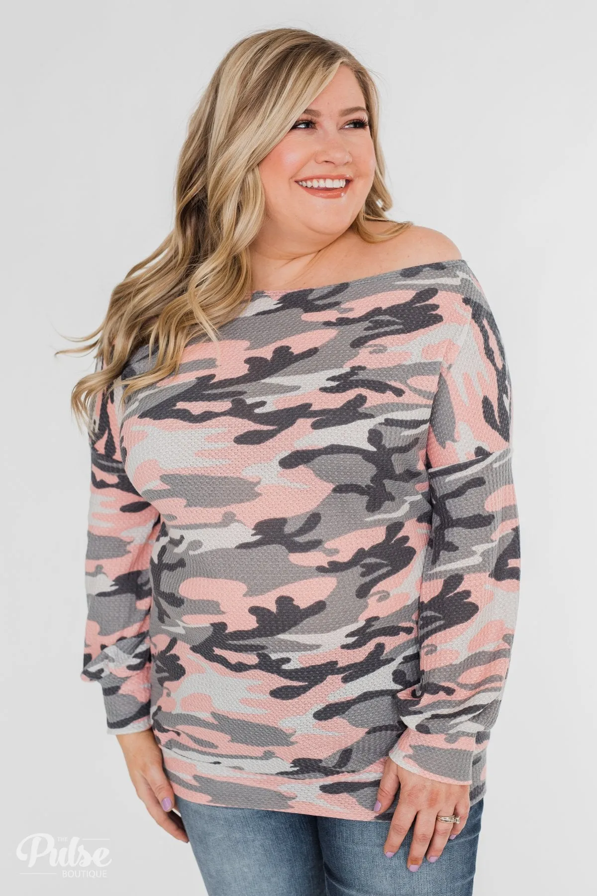 Thermal Camo One Shoulder Top- Pink