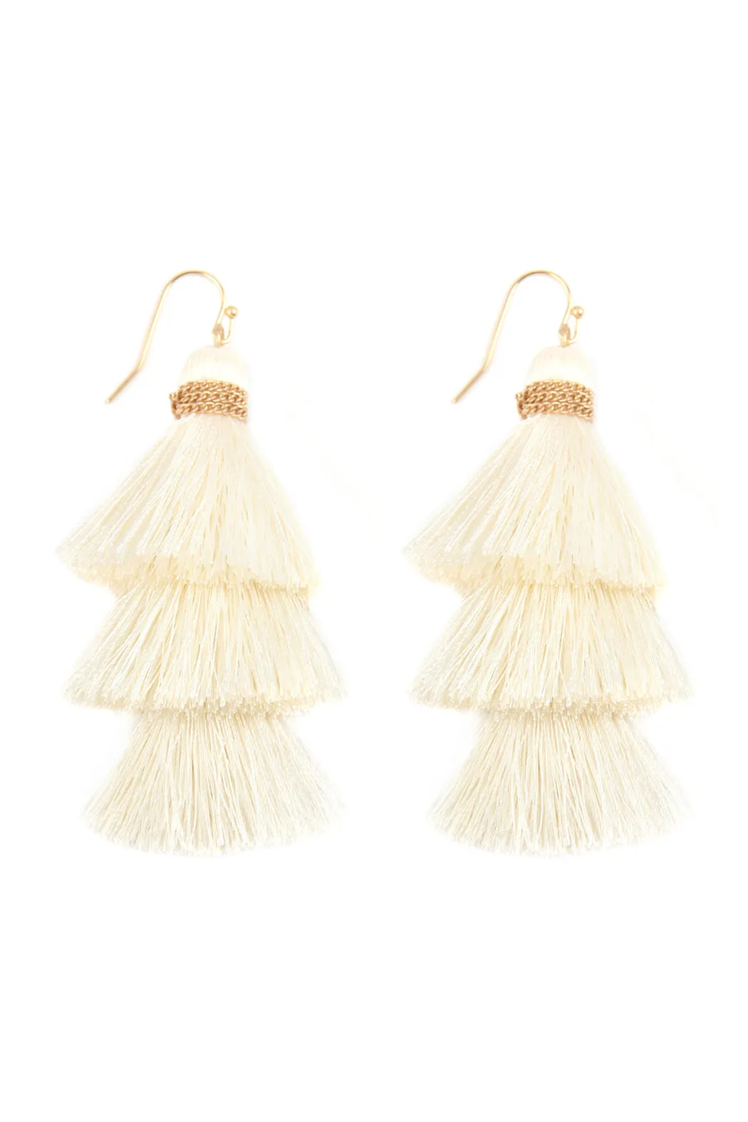 THREE LAYERED THREAD TASSEL EARRINGS