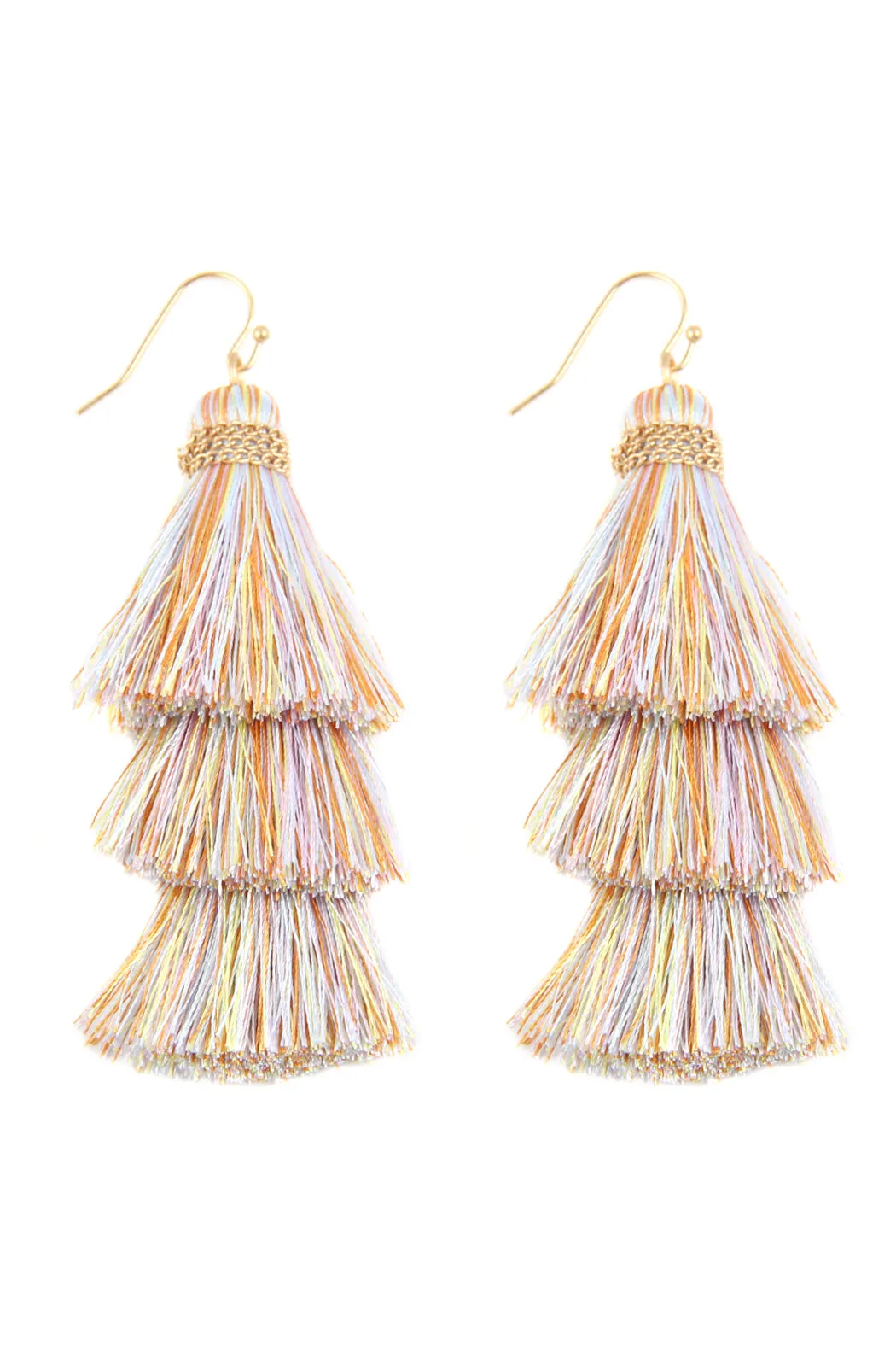 THREE LAYERED THREAD TASSEL EARRINGS
