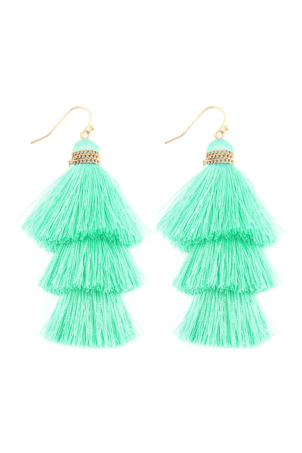 THREE LAYERED THREAD TASSEL EARRINGS