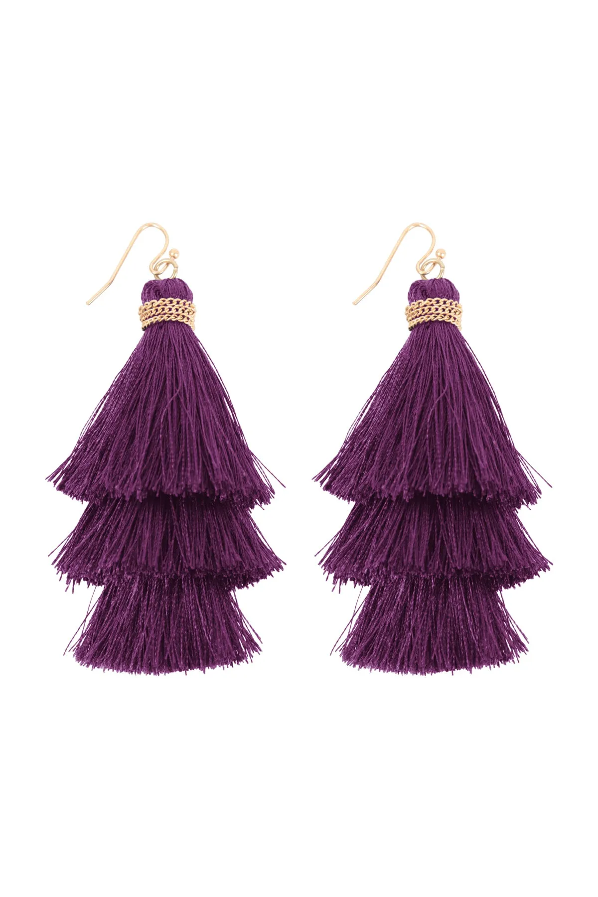 THREE LAYERED THREAD TASSEL EARRINGS