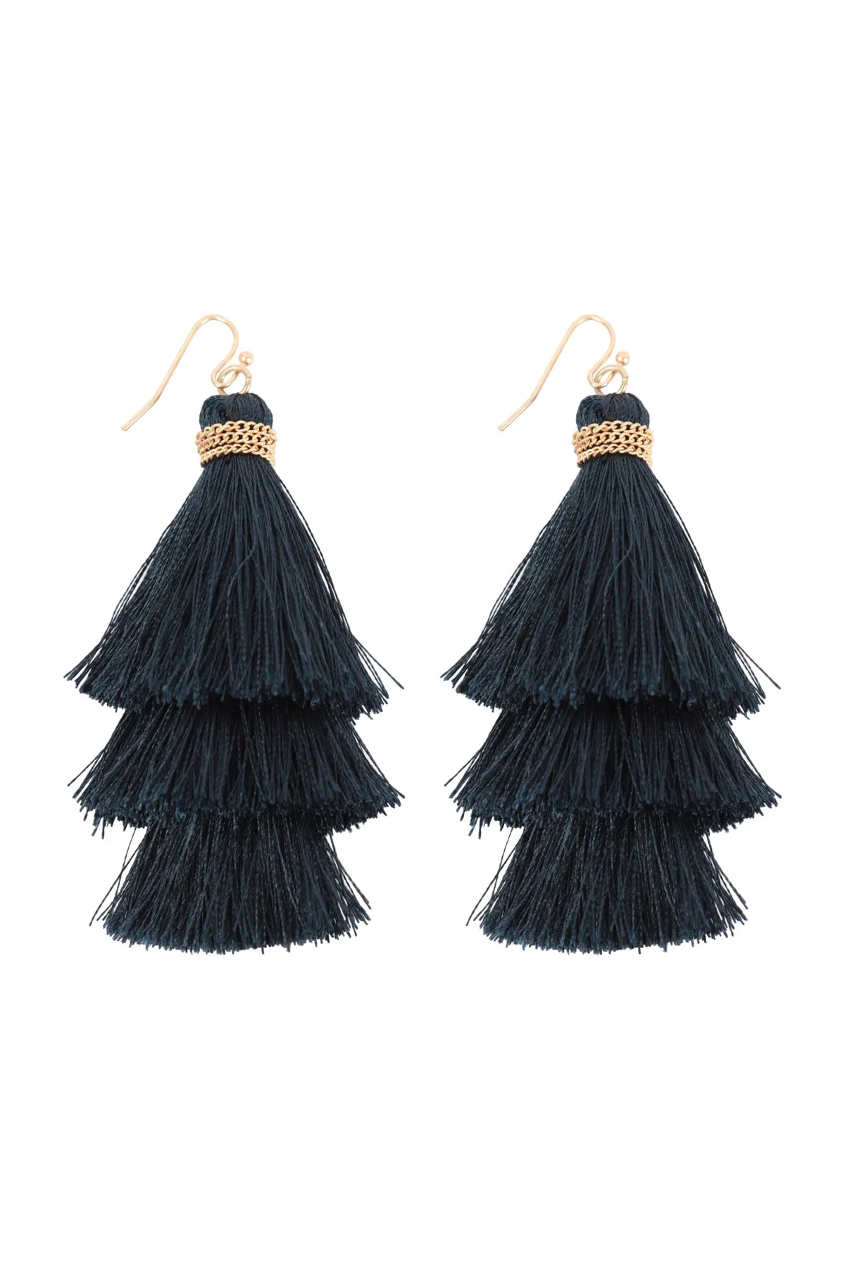 THREE LAYERED THREAD TASSEL EARRINGS