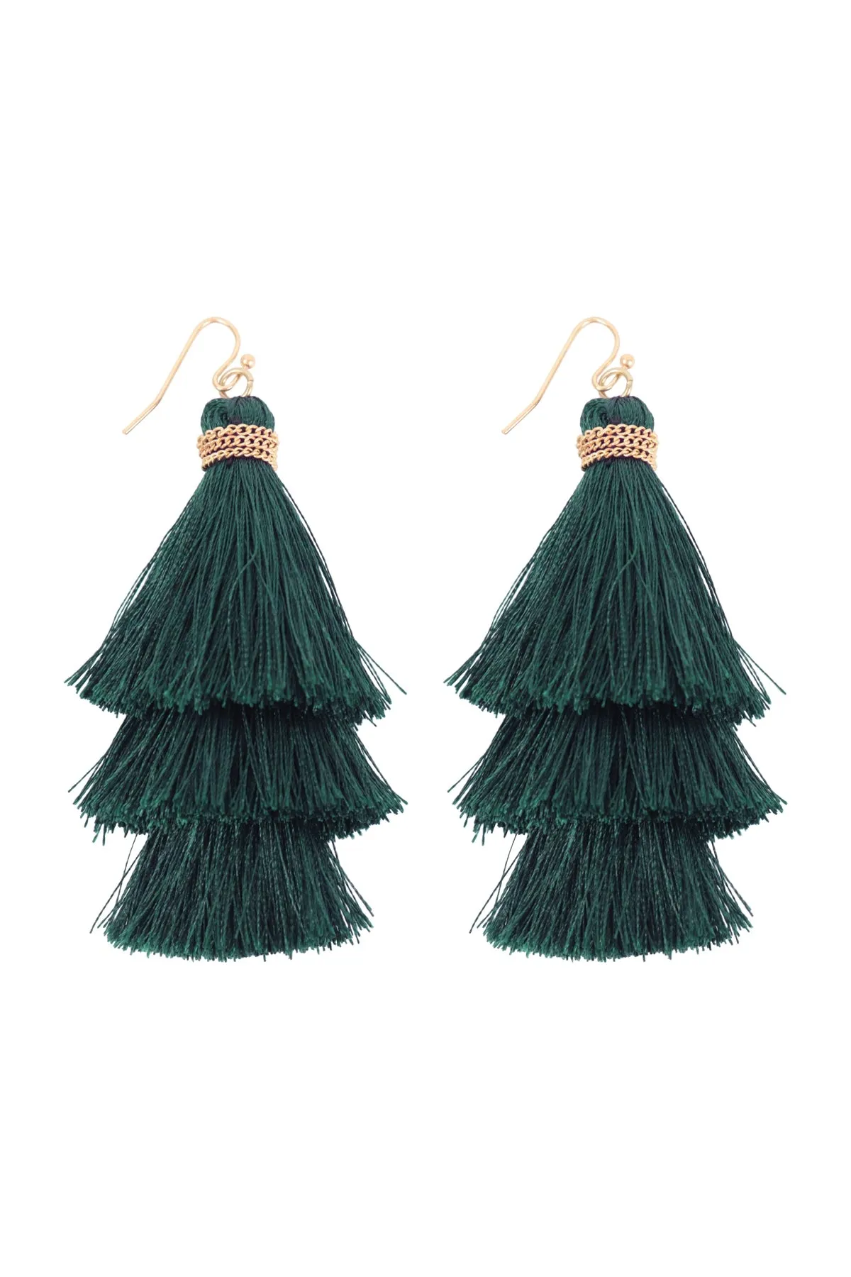 THREE LAYERED THREAD TASSEL EARRINGS