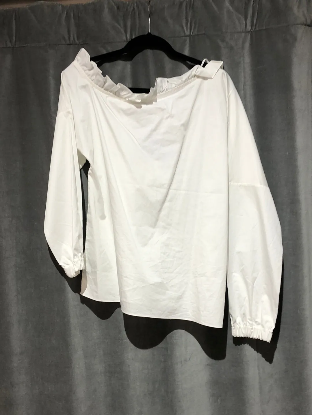 Tibi White Long sleeve off the shoulder ruffle shirt