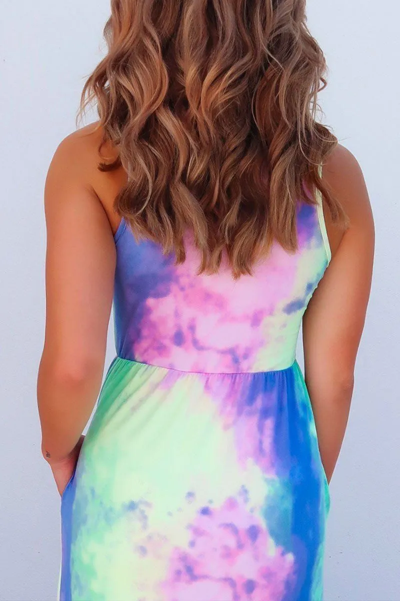 Tie-dye Printed Multicolor Maxi Dress