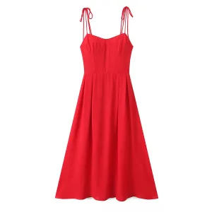 Tied Strap Shirred Back Maxi Dress