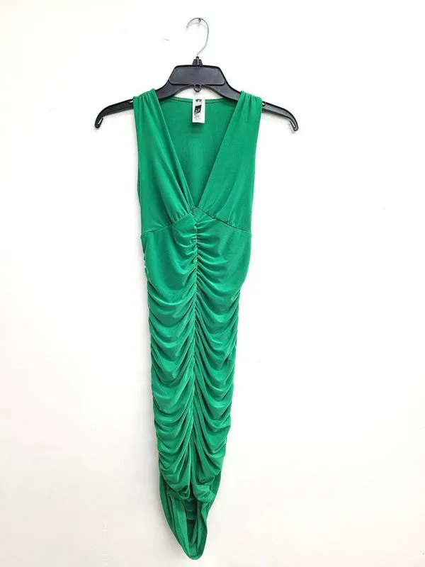 V-NECK HALTER MINI DRESS | green |
