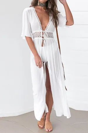 V-neck lace beach blouse