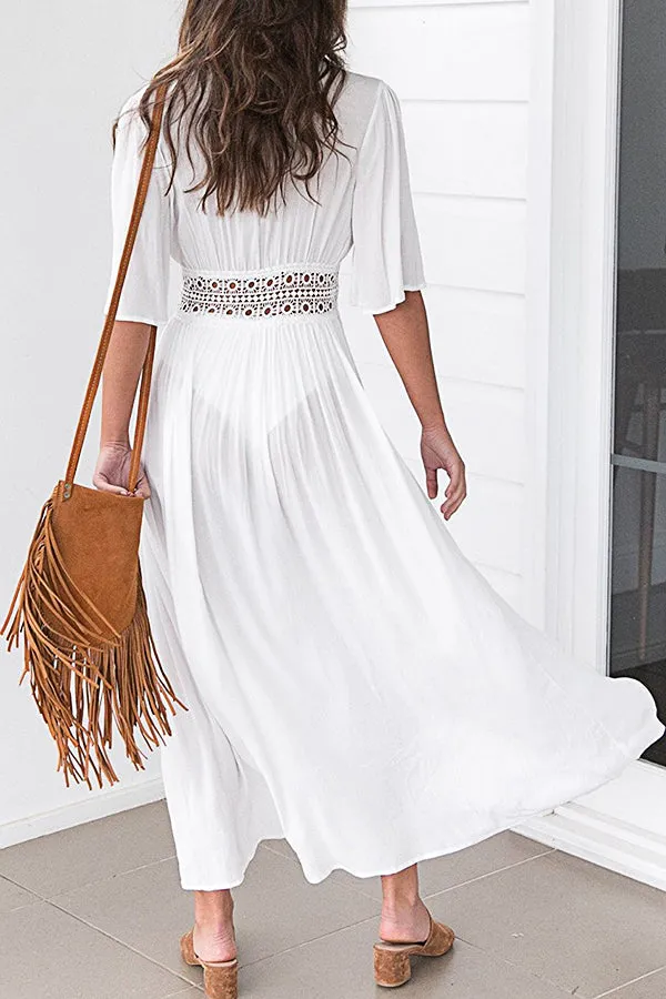 V-neck lace beach blouse