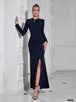V Neck Long Sleeve Plain Maxi Bodycon Dress HB10133
