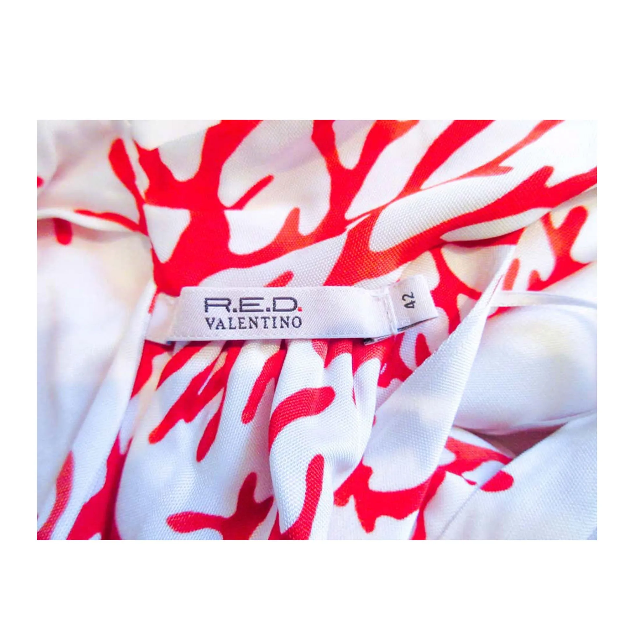 VALENTINO White with Red Coral Pattern  Halter Dress Size 42