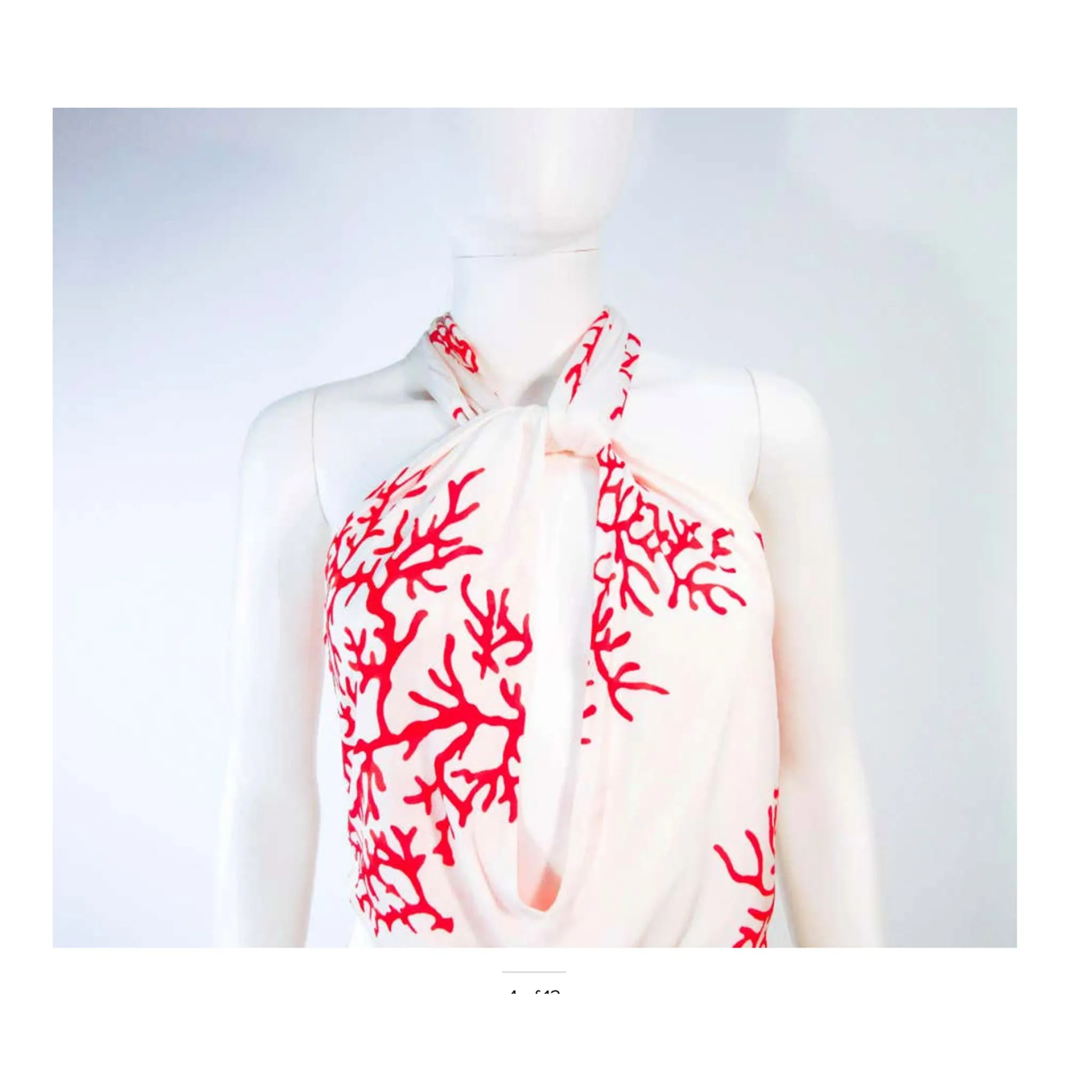 VALENTINO White with Red Coral Pattern  Halter Dress Size 42
