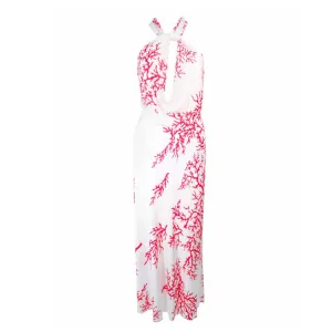 VALENTINO White with Red Coral Pattern  Halter Dress Size 42