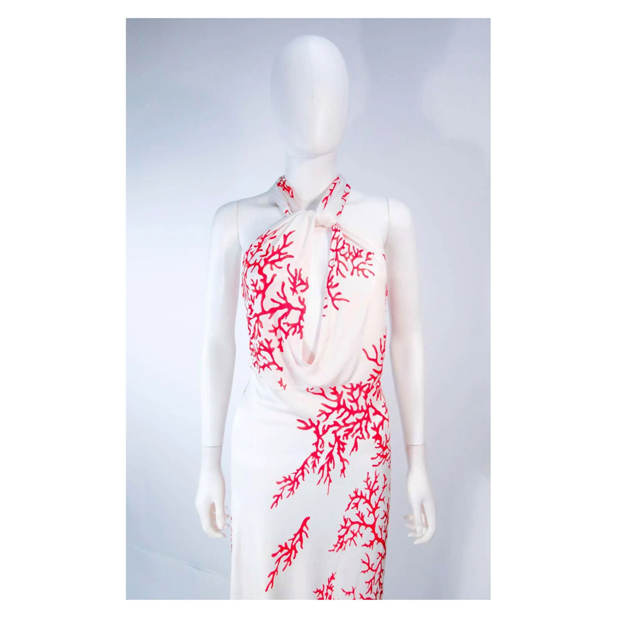 VALENTINO White with Red Coral Pattern  Halter Dress Size 42