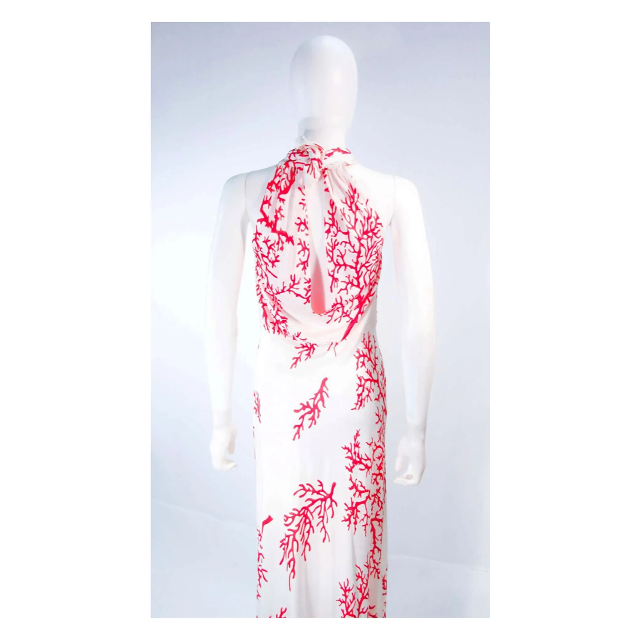 VALENTINO White with Red Coral Pattern  Halter Dress Size 42