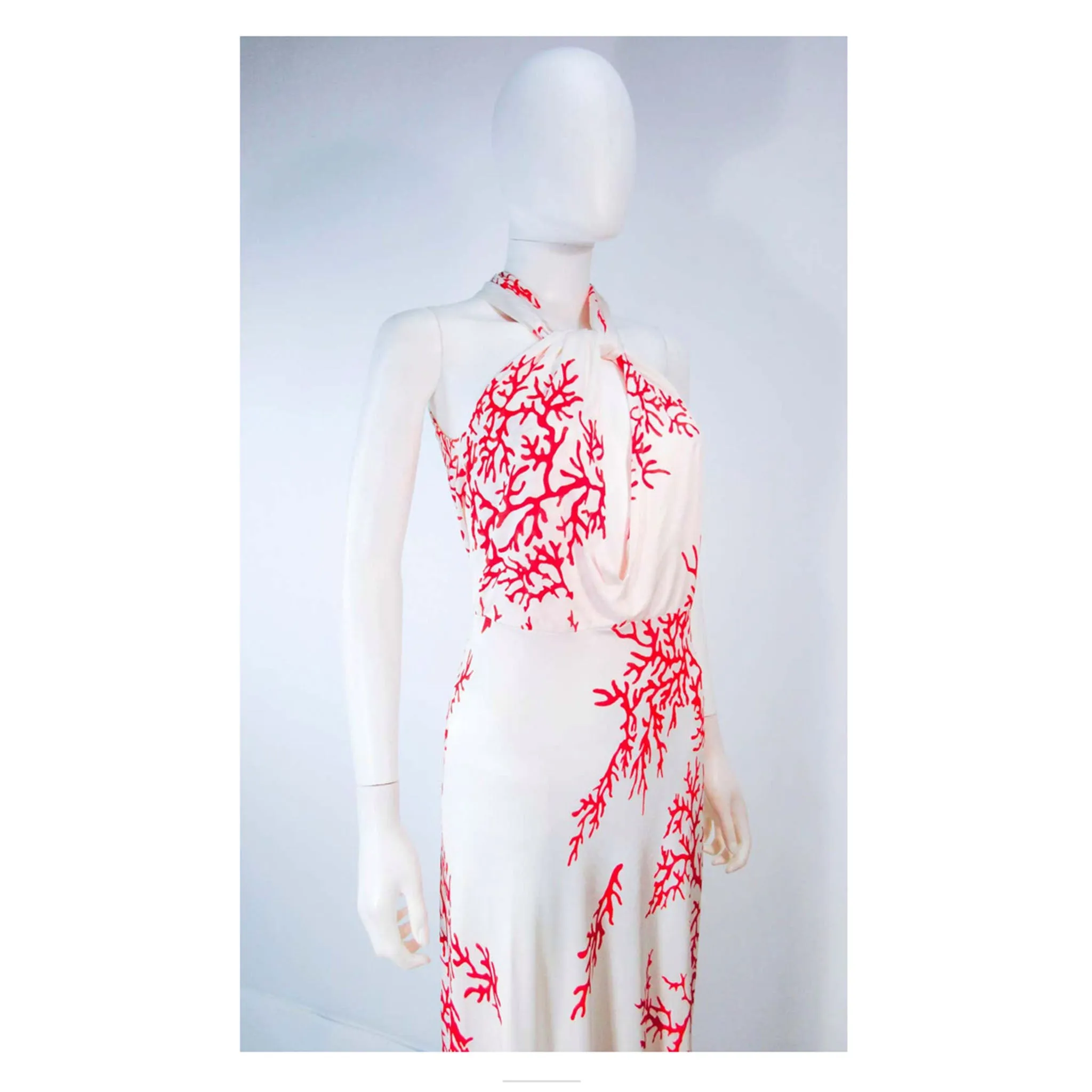 VALENTINO White with Red Coral Pattern  Halter Dress Size 42