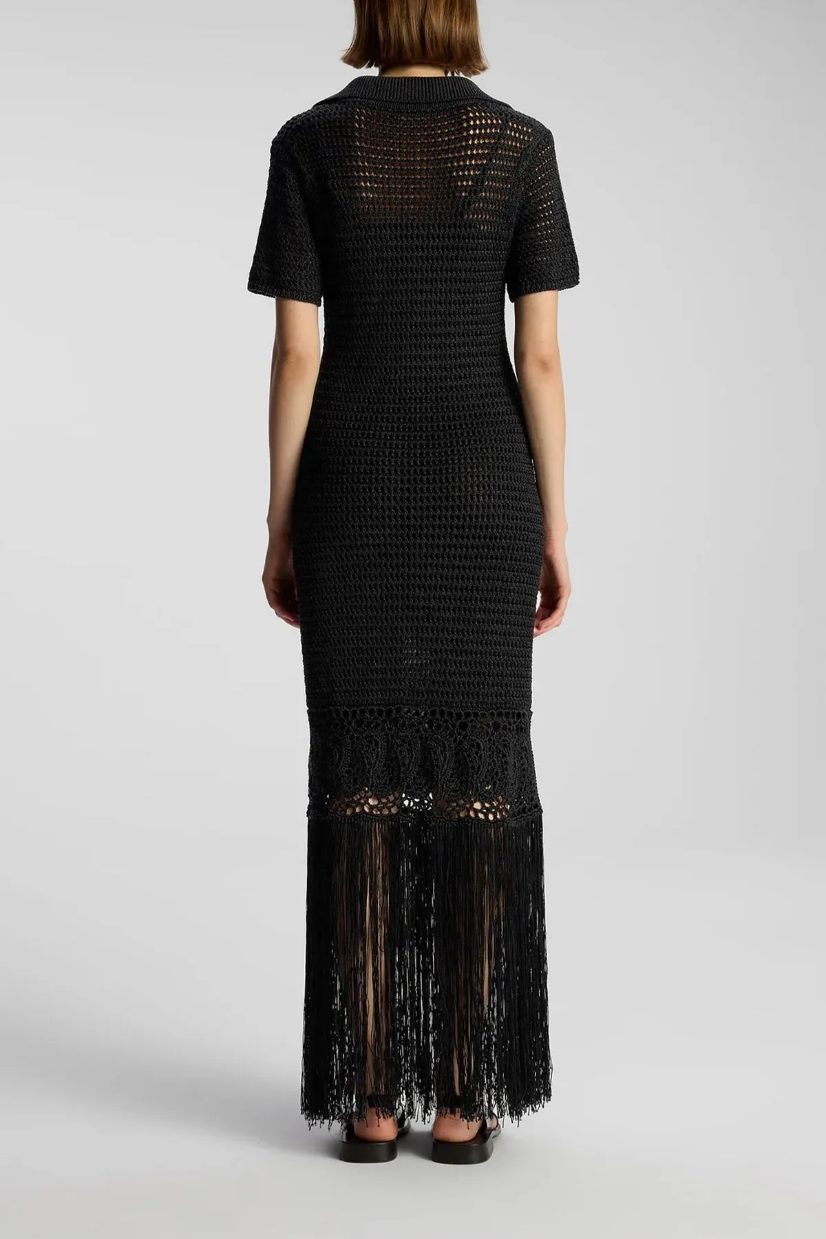 Valerie Crochet Fringe Maxi Dress in Black