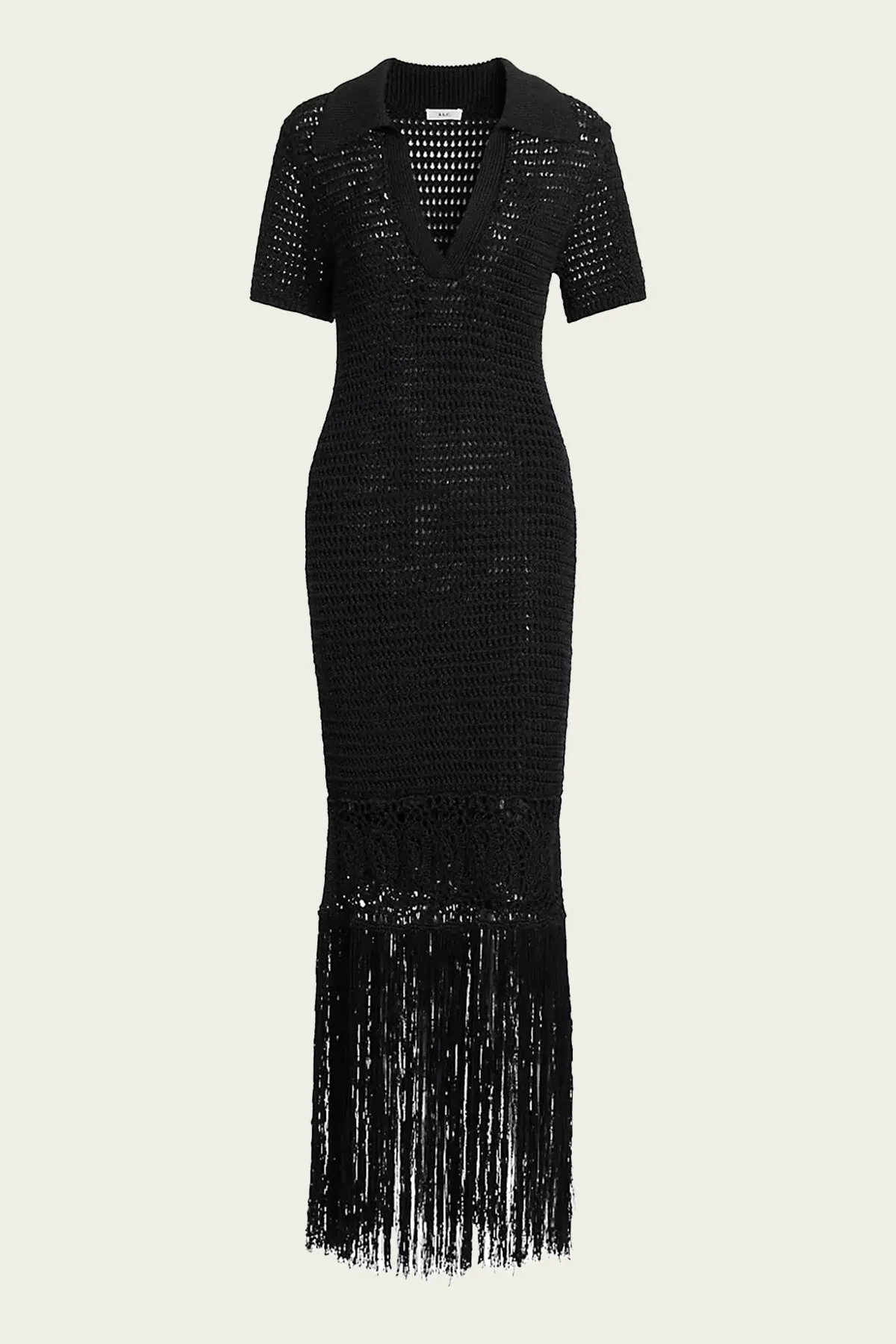 Valerie Crochet Fringe Maxi Dress in Black