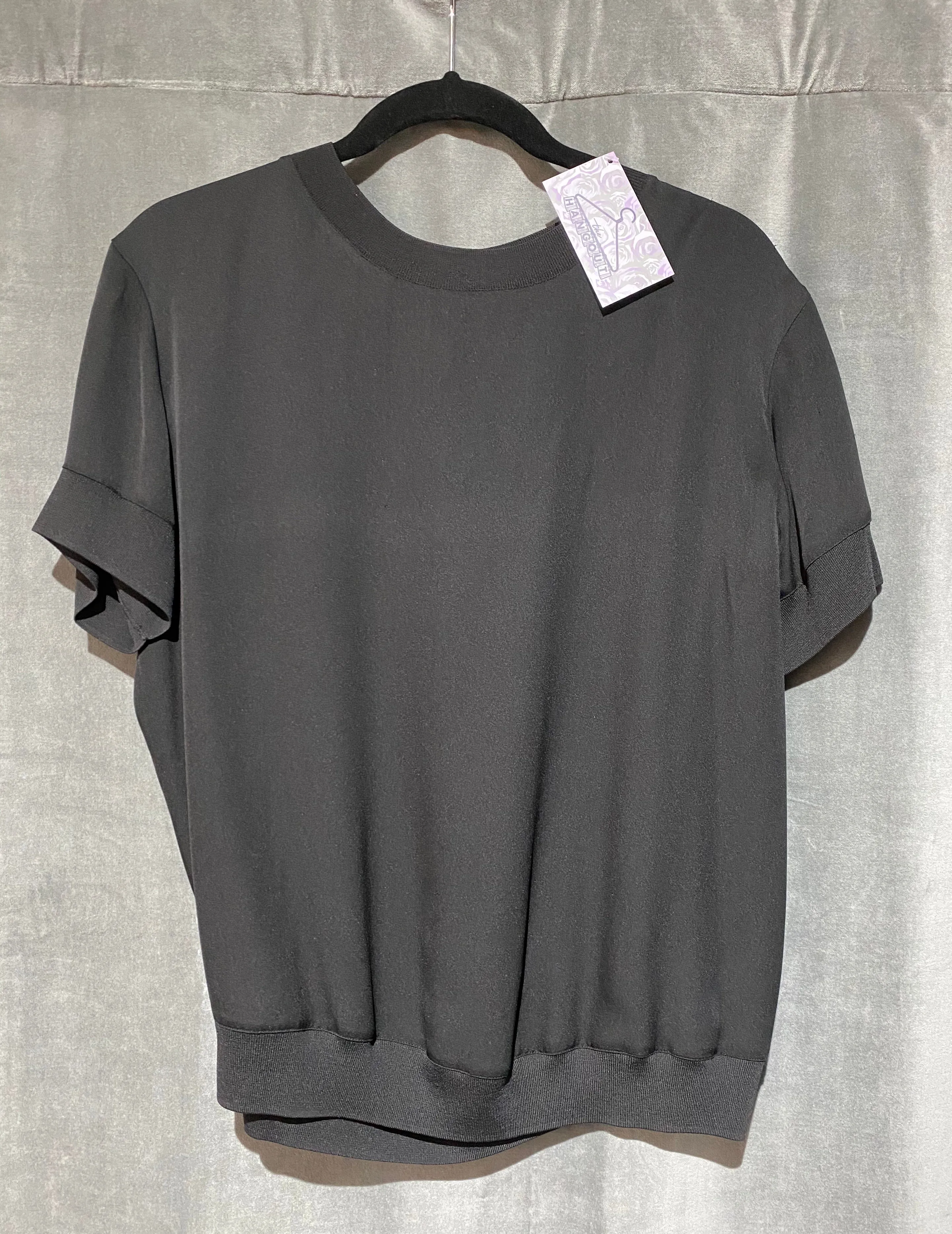 Vince Silk Crew Neck Short Sleeve Blouse with Elastic trim