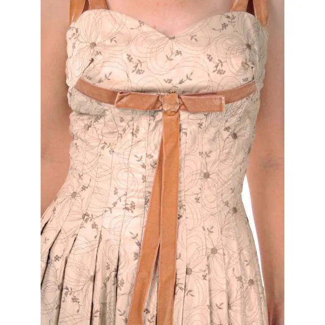 Vintage Sundress Embroidered Cotton Carlye 1950s Full Skirt Small