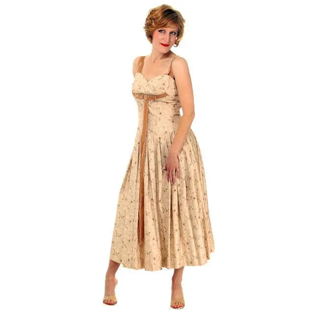 Vintage Sundress Embroidered Cotton Carlye 1950s Full Skirt Small