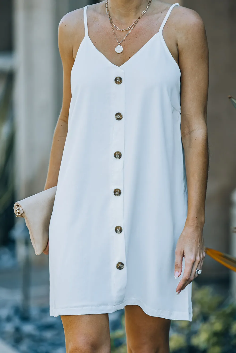 White Buttoned Slip Dress