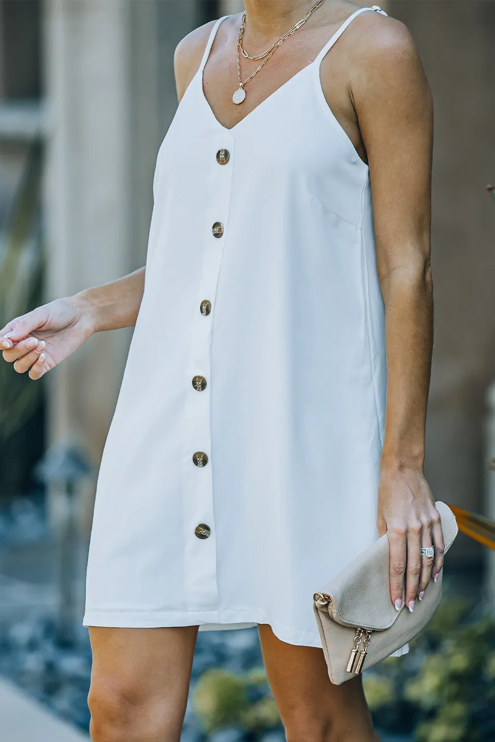 White Buttoned Slip Dress