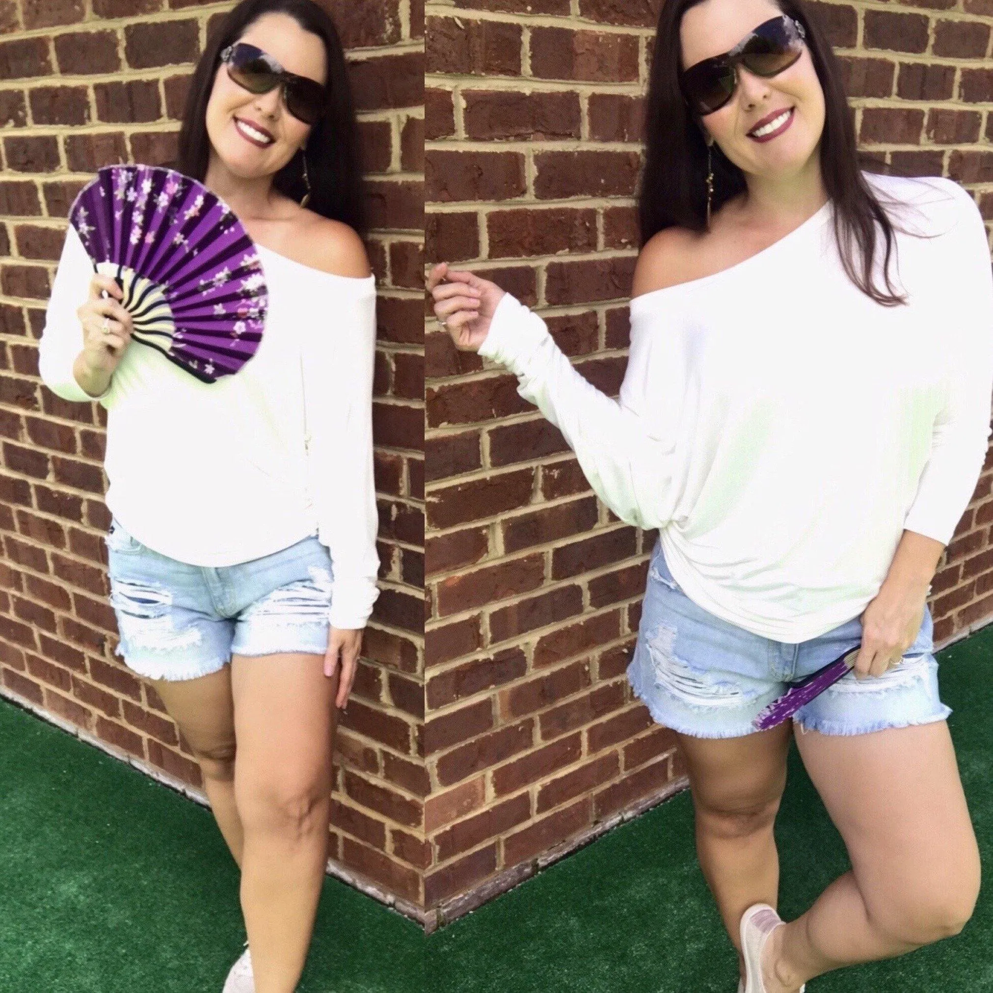White Off The Shoulder Dolman Sleeve Top