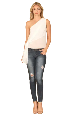 White One Shoulder Waist Tie Top - Pack of 5