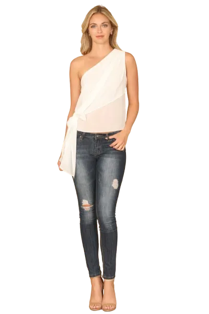 White One Shoulder Waist Tie Top - Pack of 5