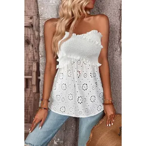 White Ruched Off Shoulder Sleeveless Hollow Out Top