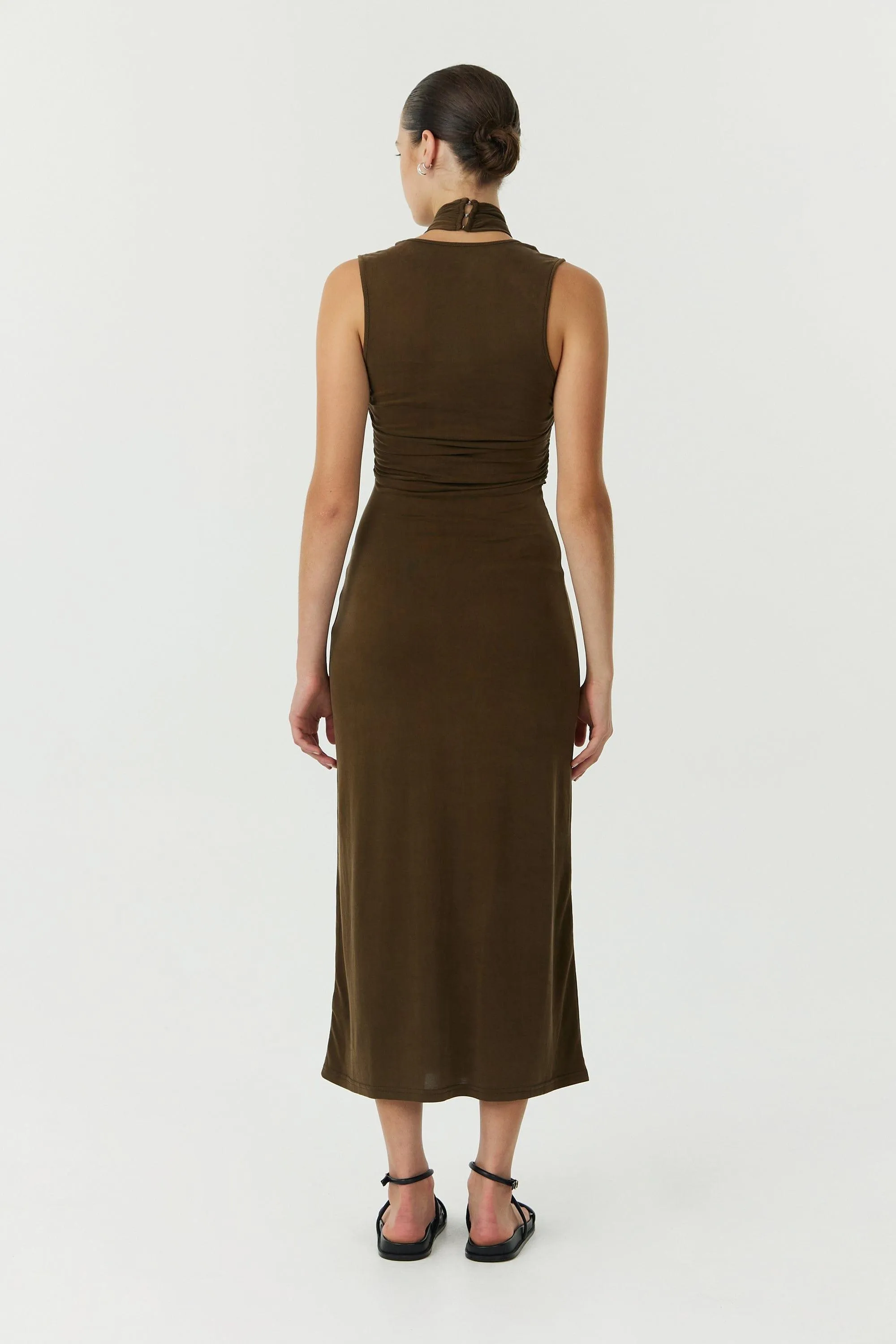 WISTERIA WRAP NECK TANK DRESS | CHOCOLATE