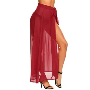 Women Chiffon See-Through Beach Bikini Cover Up Wrap Scarf Swimwear Pareo Sarong Dress Solid Ruffle Casual Beach Dress