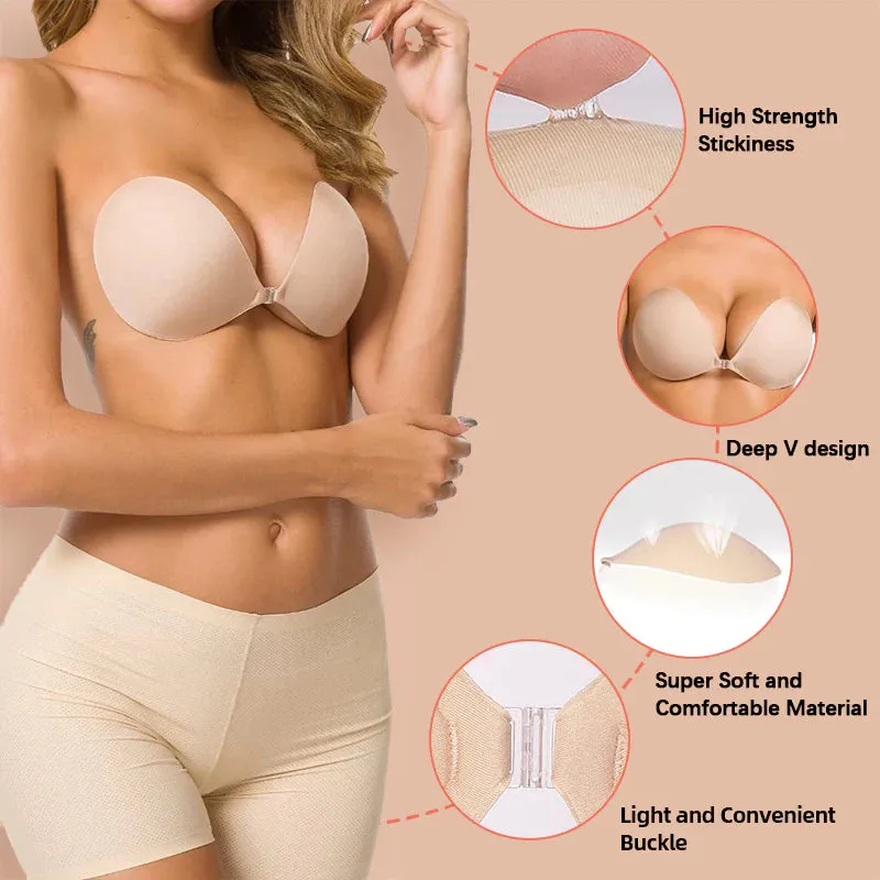 Women's Adhesive Invisible Reusable Push up Bra( Buy 1 Get 1 Free 2 Items Black Nude )