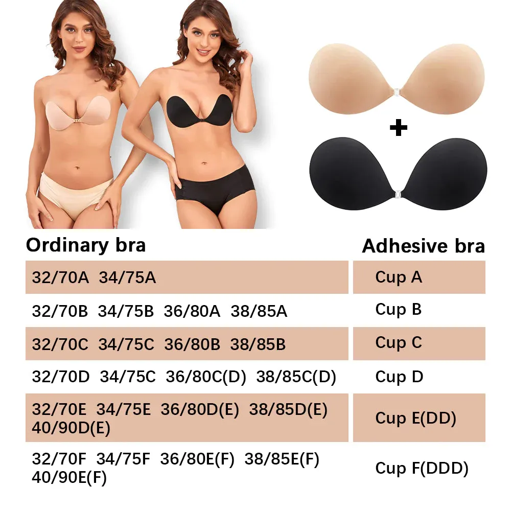 Women's Adhesive Invisible Reusable Push up Bra( Buy 1 Get 1 Free 2 Items Black Nude )