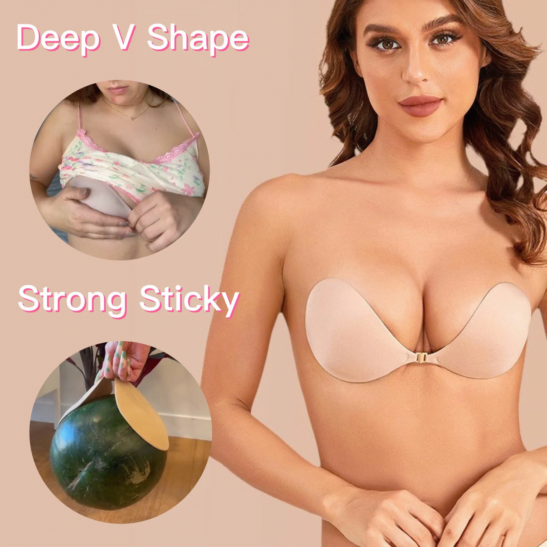 Women's Adhesive Invisible Reusable Push up Bra( Buy 1 Get 1 Free 2 Items Black Nude )