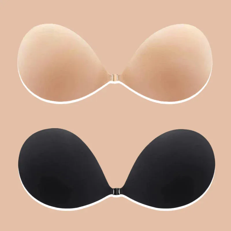 Women's Adhesive Invisible Reusable Push up Bra( Buy 1 Get 1 Free 2 Items Black Nude )