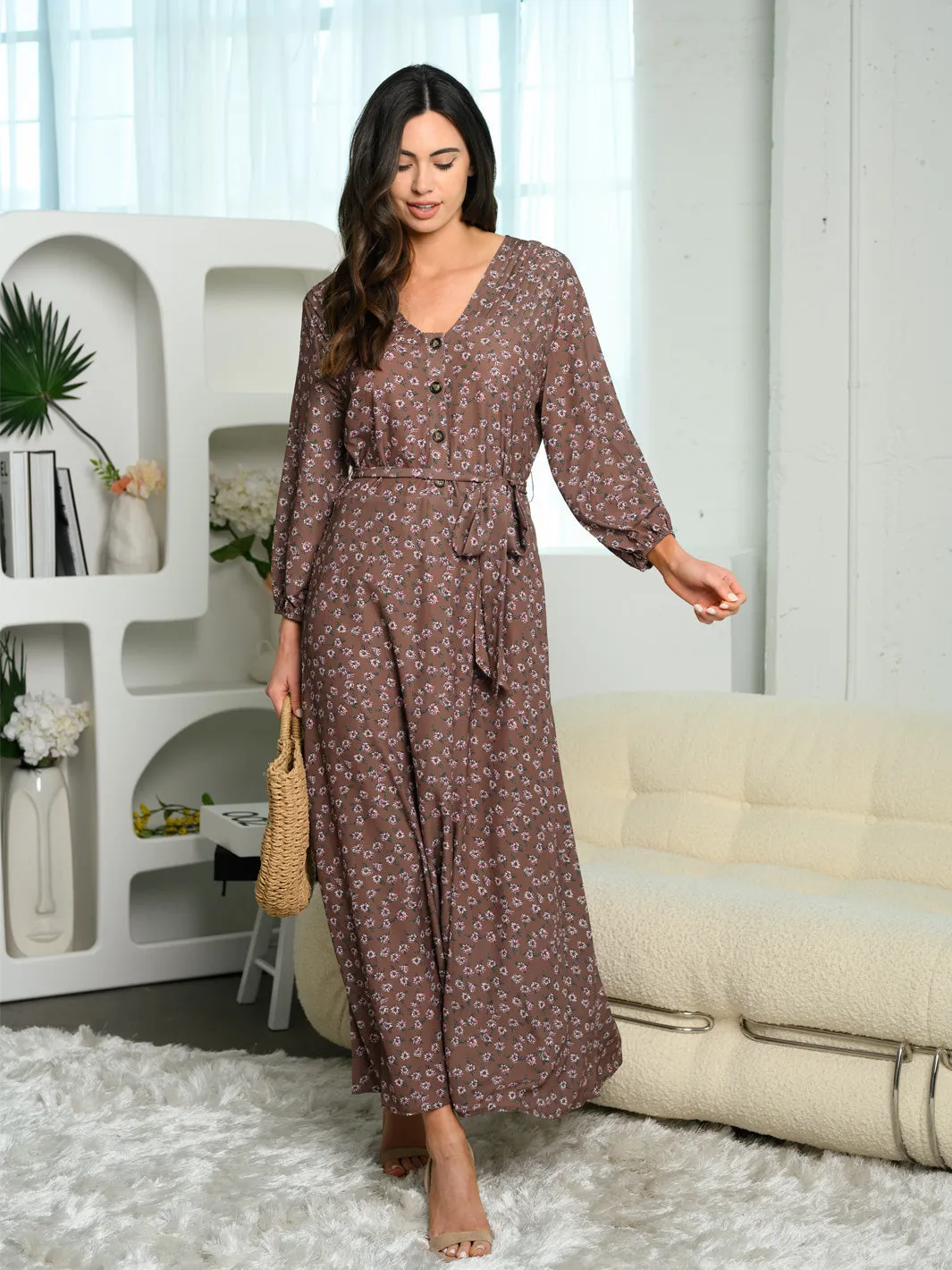 WOMEN'S LONG SLEEVE FLORAL MAXI DRESS