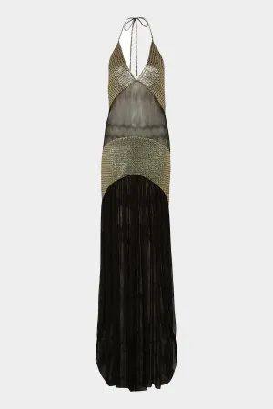 Yuni Embellished Chiffon Maxi Dress in Black