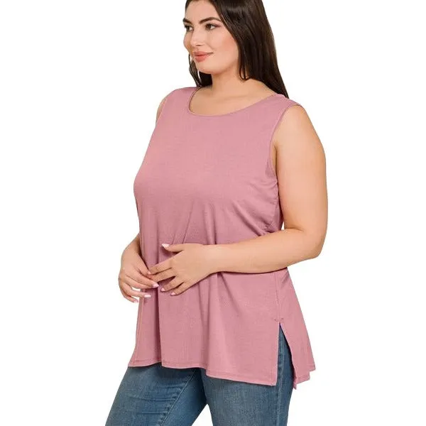 Zenana Magenta Sleeveless Side Split Tank Top RT8187