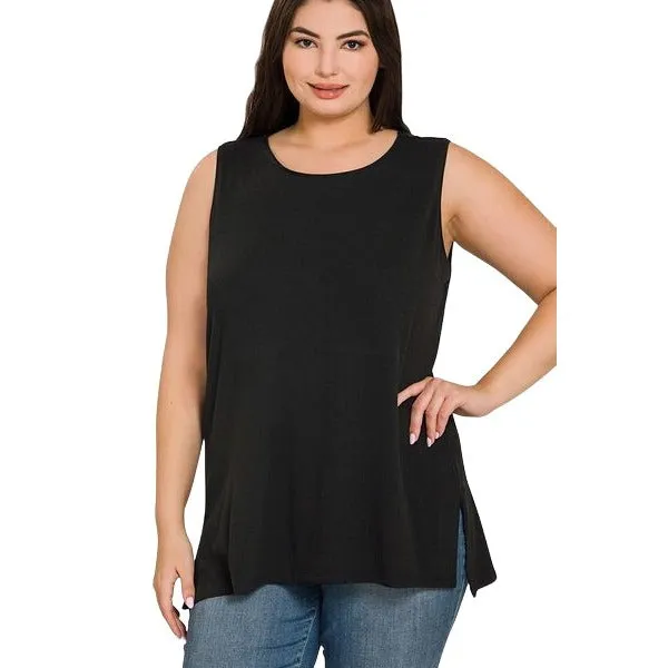 Zenana Magenta Sleeveless Side Split Tank Top RT8187