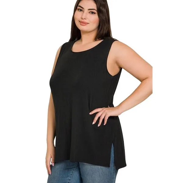 Zenana Magenta Sleeveless Side Split Tank Top RT8187