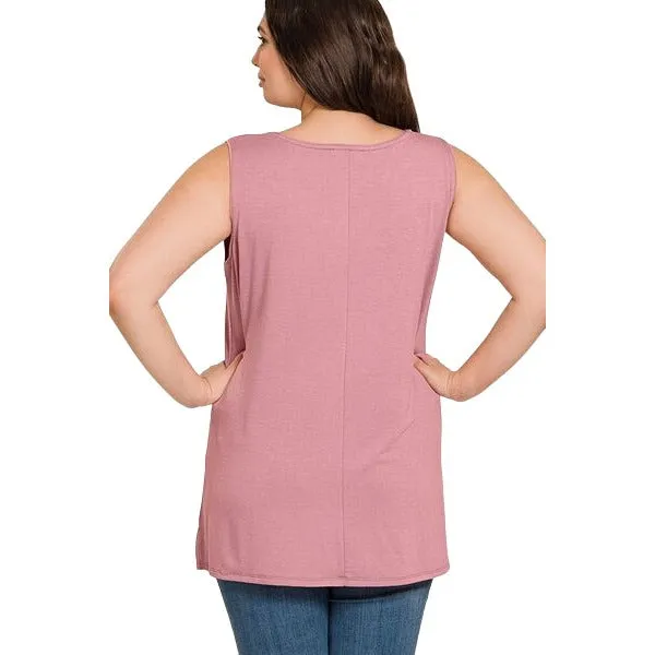 Zenana Magenta Sleeveless Side Split Tank Top RT8187