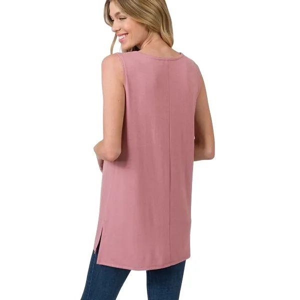 Zenana Magenta Sleeveless Side Split Tank Top RT8187