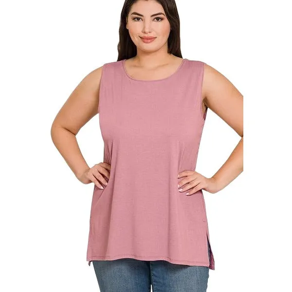 Zenana Magenta Sleeveless Side Split Tank Top RT8187