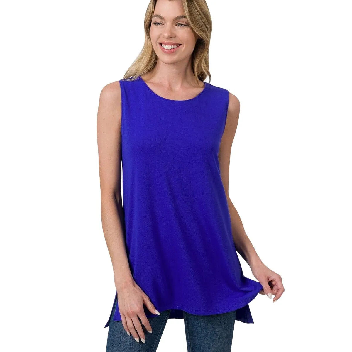 Zenana Magenta Sleeveless Side Split Tank Top RT8187