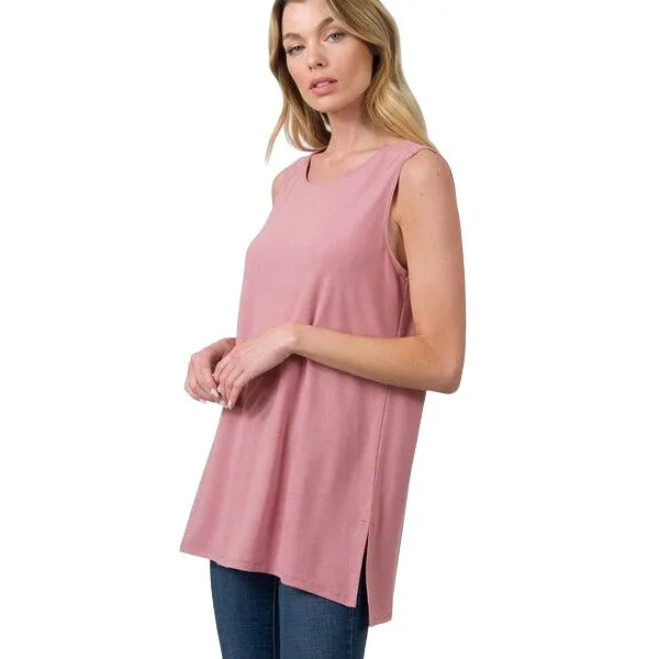 Zenana Magenta Sleeveless Side Split Tank Top RT8187