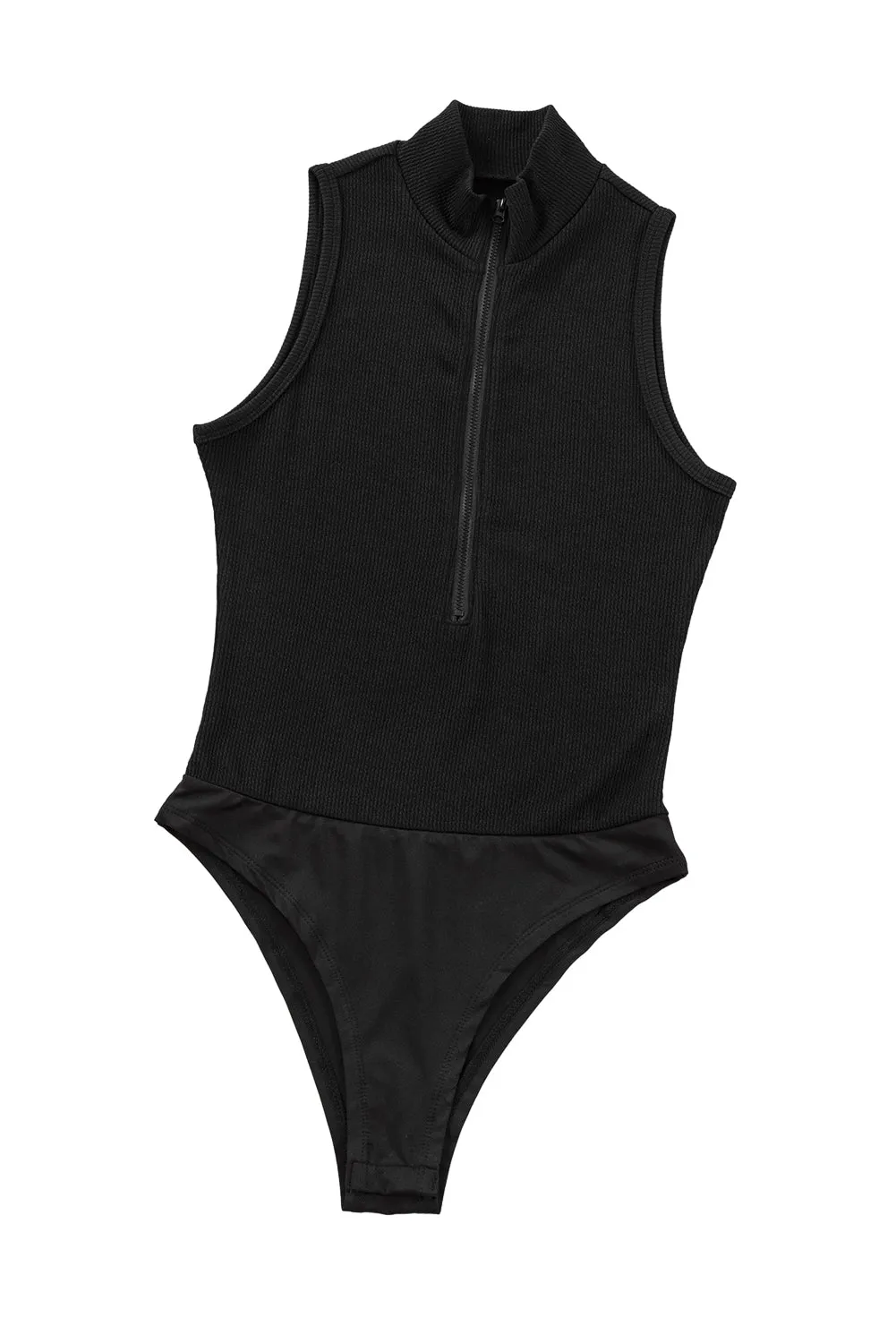 Zip up Mock Neck Ribbed Bodysuit