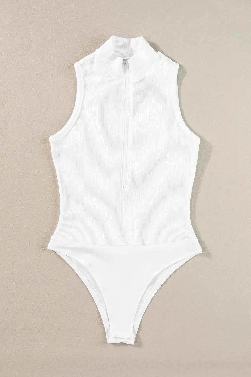 Zip up Ribbed Sleeveless Bodysuit